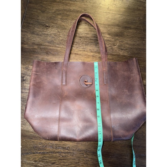 Leather Tote Bag Purse Double Top Handle Shoulder Brown Distressed Boho Minimal - Picture 13 of 16